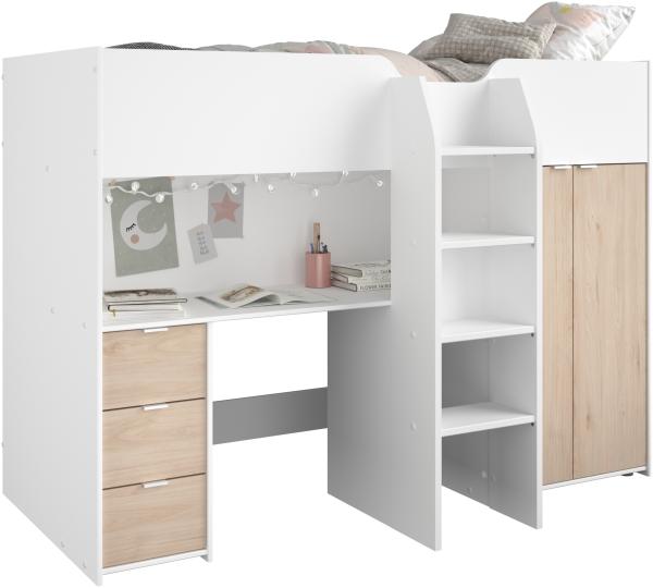 Parisot Stauraumbett Hochbett Tom mit Schreibtisch + Schubkästen + Schrank