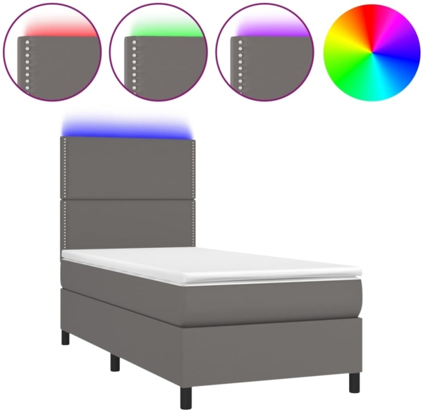 vidaXL Boxspringbett mit Matratze & LED Grau 90x190 cm Kunstleder 3135859
