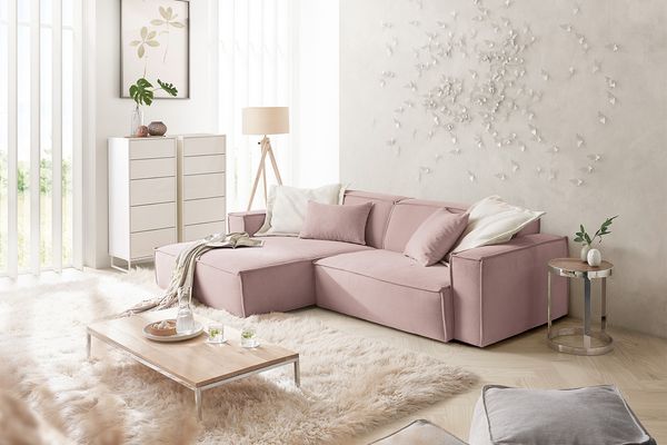 KAWOLA Sofa SAMU Ecksofa Feincord rosa Recamiere links 72 x 168 x 276 cm