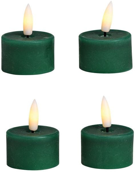 matches21 HOME & HOBBY LED Teelichter 4er Set aus Wachs mit Timerfunktion - Kerze realistisch flackernde Flamme warmweiß Ø 4x4 cm - Elektrische Wachskerze in Grün als gemütliche Tischdeko