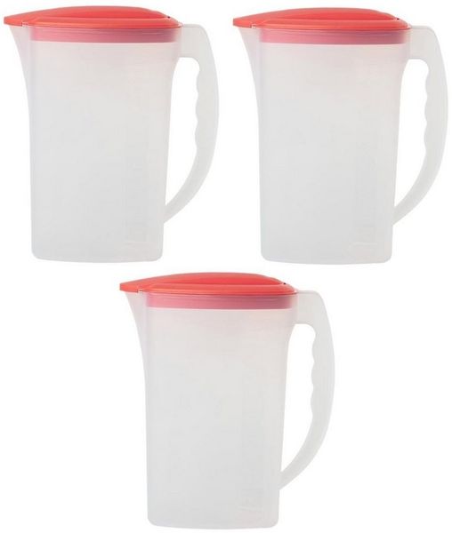 Engelland Wasserkrug Getränkekkrug mit Füllskala und abnehmbarem Deckel, (Vorteils-Set, 3-tlg, 2 Liter Fassungsvermögen je Krug), BPA-frei, frostbeständig, spülmaschinengeeignet, Kühlschrankkrug