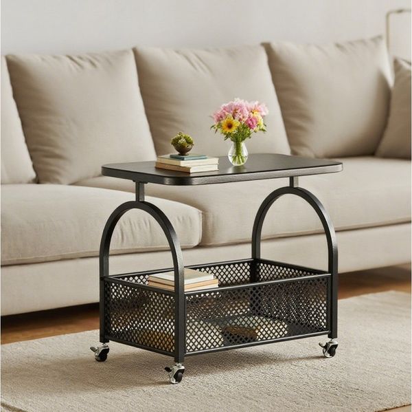 TWSOUL Couchtisch Beistelltisch Nachttisch, Sicherheitsglasplatte + Metallrahmen 56.5cm, auf 360° Rollen, für Wohnzimmer/Schlafzimmer/Freizeitbereich