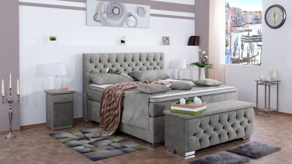 Meisterbetten Boxspringbett Acon 140x200 in DS-Silbergrau, Matratzenbezug Nano, Ergoflex-Topper