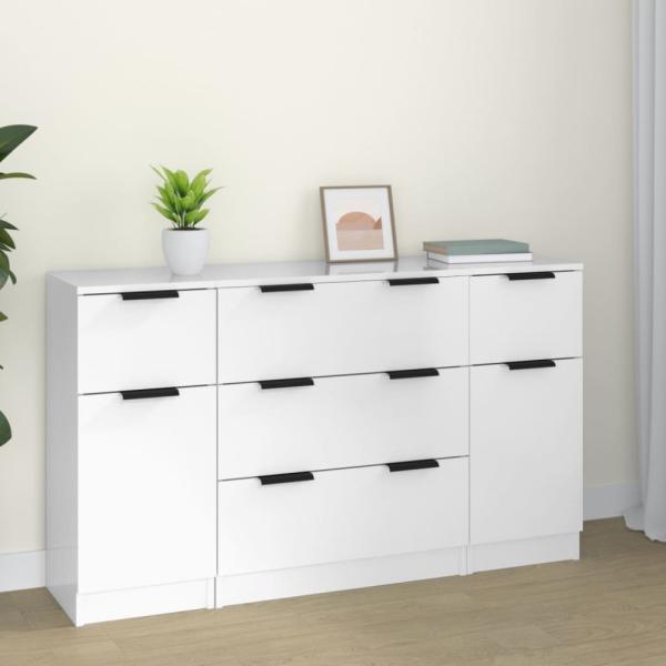 vidaXL 3-tlg. Sideboard-Set Hochglanz-Weiß Holzwerkstoff 3115824