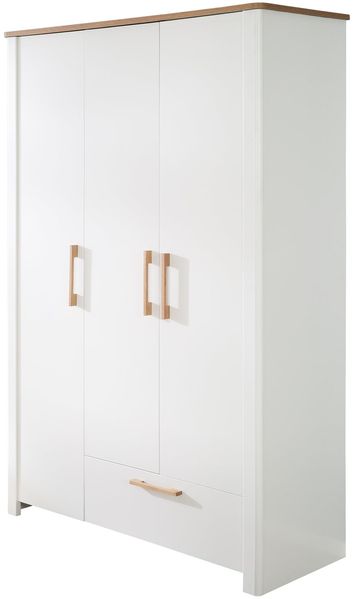 roba Kinderkleiderschrank 3-türig 'Ava' - Deckplatte in Artisan Eiche - Griffe aus massiver Eiche - Weiß