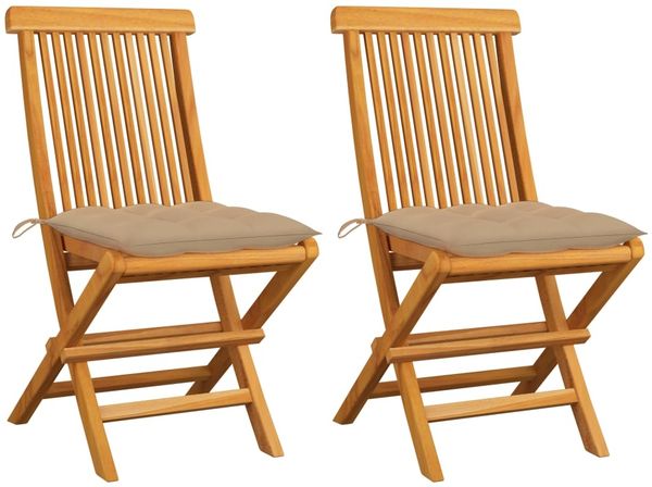 vidaXL Gartenstühle mit Beigen Kissen 2 Stk. Massivholz Teak 3062478