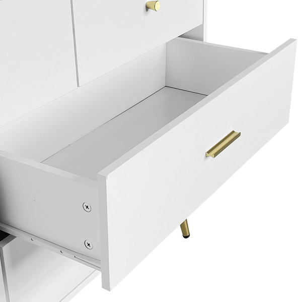 Sideboard Weiß 140 cm mit 7 Schubladen, moderne Kommode mit goldenen Griffen, Aufbewahrungsschrank, Wohnzimmer Sideboard Bild 9