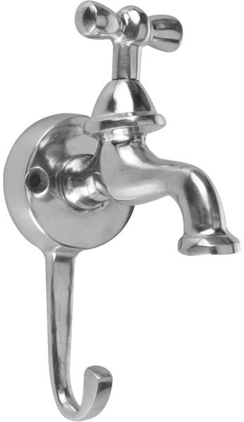 Wandhaken Wasserhahn ca. 18,5 cm Aluminium poliert Handtuchhaken Garderobenhaken