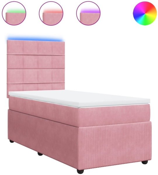 vidaXL Boxspringbett mit Matratze Rosa 100x200 cm Samt 3294567