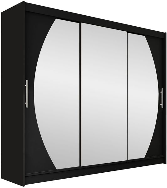 Kleiderschrank Aston V (Farbe: Schwarz / Spiegel, ohne Beleuchtung)