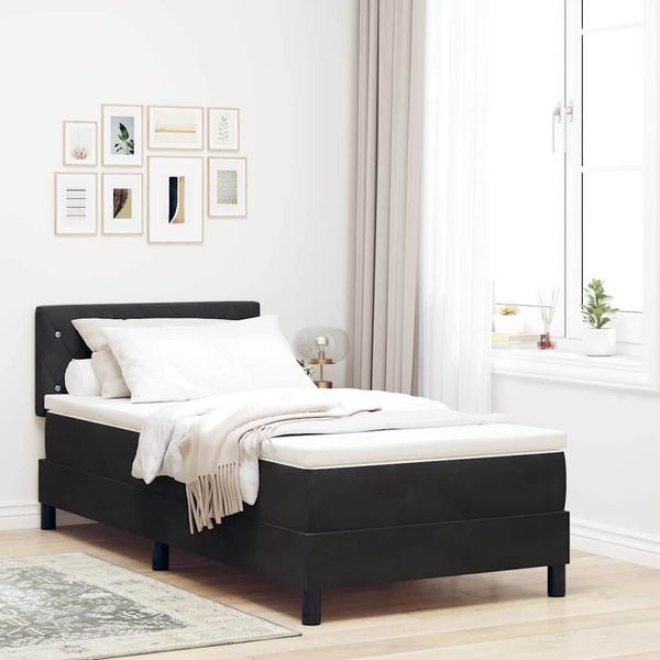 vidaXL Boxspringbett mit Matratze Schwarz 90 x 190 cm Samt 3339076