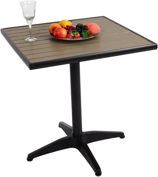 Gartentisch HWC-J95, Balkontisch Bistrotisch, Gastronomie Outdoor-Beschichtung Alu Holzoptik ~ schwarz, grau