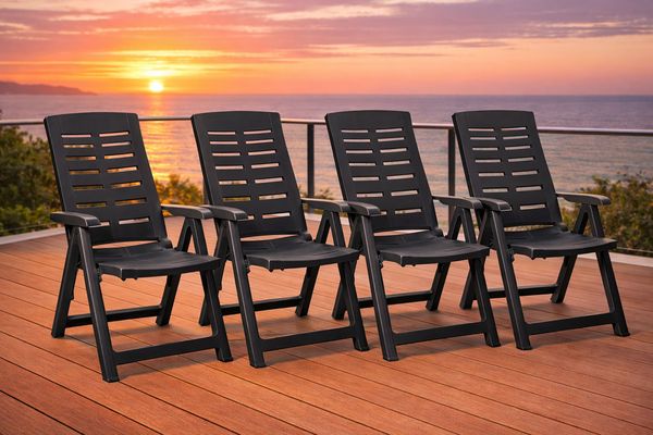 4 Stück Klappstuhl Hochlehner Gartenstuhl Kunststoff Anthrazit 5-Positionen