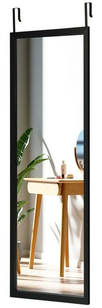 COSTWAY Wandspiegel Türspiegel Hängespiegel Ganzkörperspiegel mit höhenverstellbaren Hängehaken, Spiegel für Schlafzimmer, Wohnzimmer und Eingangsbereich 120x37 cm (Schwarz)