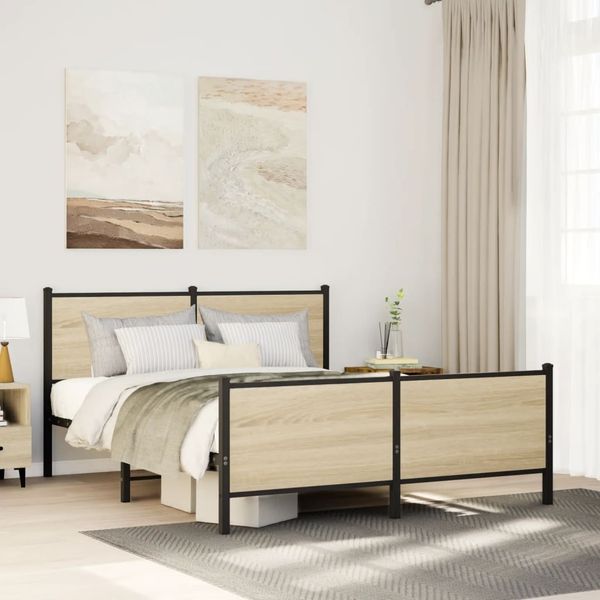 vidaXL Metallbett ohne Matratze Sonoma-Eiche 140x200 cm 3301361