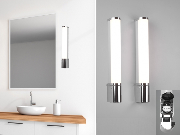 LED Bad Wandleuchten 2er Set mit Steckdose Chrom - Spiegelleuchten, B: 41,5cm
