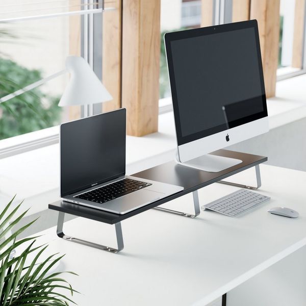 RICOO Schreibtischaufsatz Monitor Tischaufsatz FS0112 für 2x 13-32 Zoll (33-81 cm) Monitore, (Computer Monitor Stand, 1-St, stabil bis 20Kg belastbar), Monitorständer Schreibtisch Monitorerhöhung Bildschirm Tisch Aufsatz