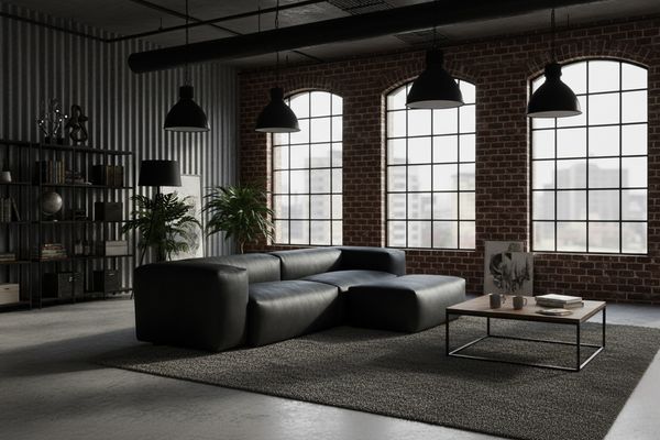 KAWOLA Sofa CELESTE 4-Sitzer mit Hocker Lederfaserstoff schwarz 72 x 114 x 302 cm