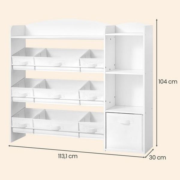 SONGMICS Kinderregal mit 2 offenen Fächern, Kinderregal, 9 mittlere und 1 seitliche Boxen, 30 x 113,1 x 104 cm, weiß Bild 5