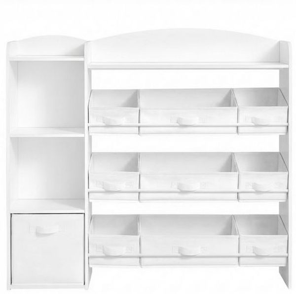 SONGMICS Kinderregal mit 2 offenen Fächern, Kinderregal, 9 mittlere und 1 seitliche Boxen, 30 x 113,1 x 104 cm, weiß Bild 4