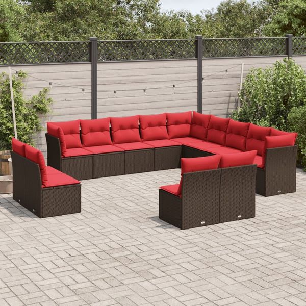 vidaXL 13-teiliges Gartensofa-Set mit Kissen, braun, Polyrattan 3218494