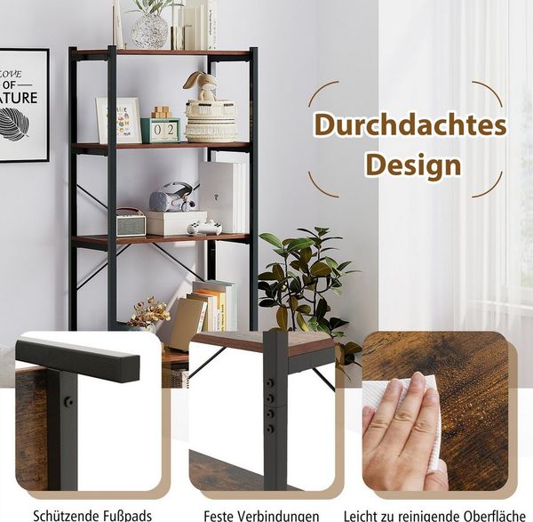 KOMFOTTEU Bücherregal, Standregal mit 5 Ebenen