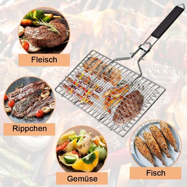TUWENA Grillplatte Edelstahl-Grillkorb mit Silikonbürste & Abnehmbarem Griff (1-St)