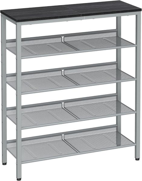Vasagle Schuhregal 5-stöckig, Holzspanplatte Silber/Schwarz, 28 x 75 x 93 cm