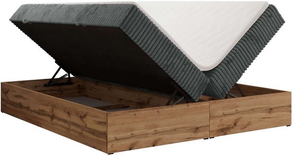 Polsterbett mit Bettkasten, Boxspringbett ohne Kopfteil WOOD ZERO, 7-Zonen Multipocket-Matratze und Topper, modernes Bett für Schlafzimmer - Grau Cordstoff - 160 x 200 cm - H4 Bild 5