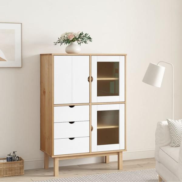 vidaXL Highboard OTTA Braun&Weiß 85x43x125 cm Massivholz Kiefer 351308