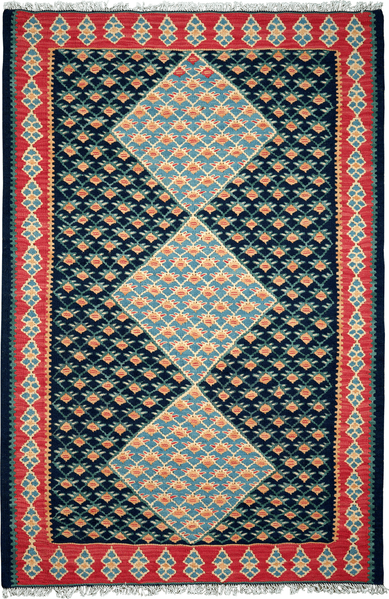 Looma 'Golriz' Kelim Senneh handgewebt, Schurwolle Blau, 101x153 cm