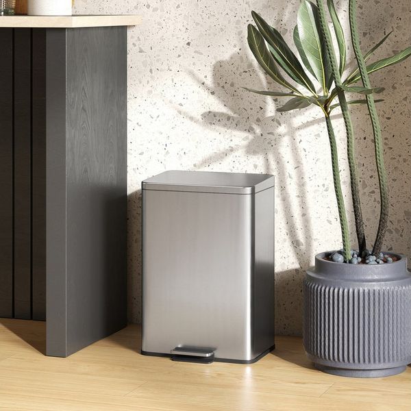 HOMCOM Mülltrennsystem herausnehmbar, 20 Liter Fassungsvermögen, Soft-Close-Deckel, Edelstahl, Silber