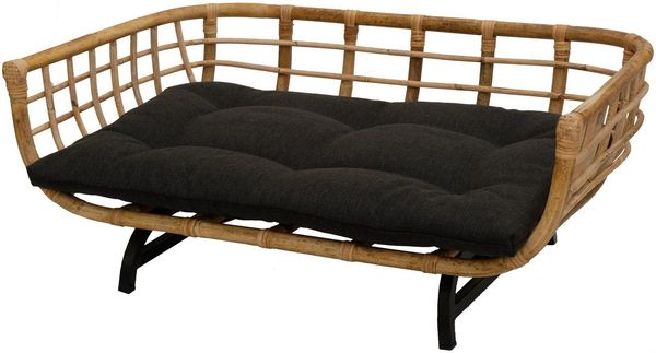 Krines Home Hundekorb Exklusiver Retro-Design Hundekorb Hundebett Tierkorb Haustier Bett, Polyester, Groß aus Rattan mit Kissen Modernes Bett für Katzen und Hunde Grösse