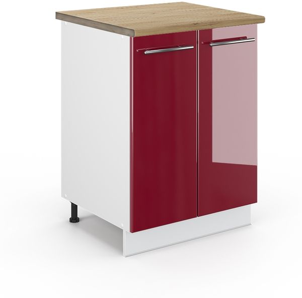 Küchenunterschrank Fame-Line Bordeaux Hochglanz 60 cm , AP Eiche Vicco