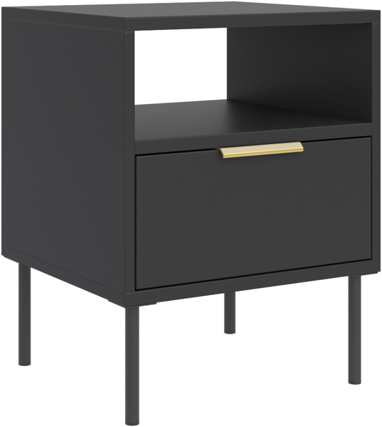 Selsey 'Vena' – Nachttisch mit Schublade und Nische, Schwarz, 45 cm