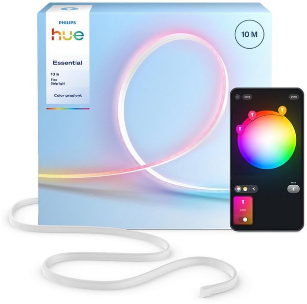Philips Hue LED-Streifen Essential Flex Gradient LED-Streifen RGBIC farbfähig, lebendige Farben, flexible Innenbeleuchtung, komp. mit gängigen Smart-Home-Assistenten