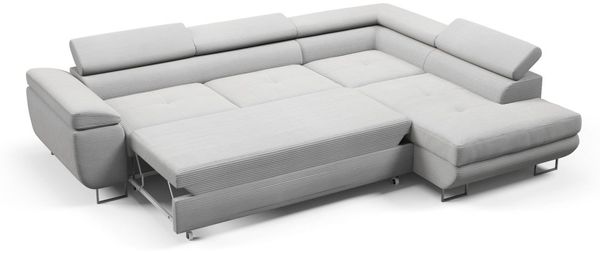 Ecksofa mit Schlaffunktion DECLAN Stoff Poso Altweiß Ottomane Rechts Bild 3
