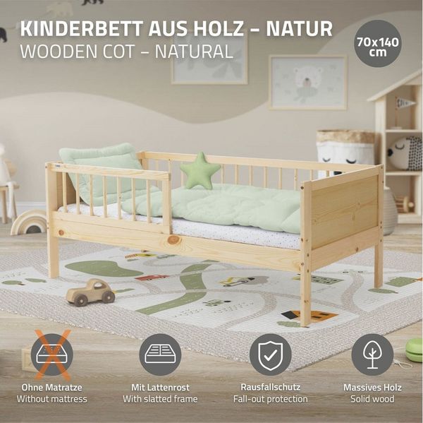 ML-DESIGN Kinderbett Bodenbett Juniorbett inkl. Lattenrost Einzelbett für Kinder Jugendbett, Junior-Bett mit Rausfallschutz Bettrahmen aus MDF / Kiefer