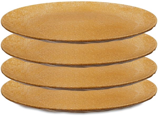 Koziol Flacher Teller 4er-Set Club Plate, Speiseteller, Kunststoff-Holz-Mix, Nature Wood, 26 cm, 5005702