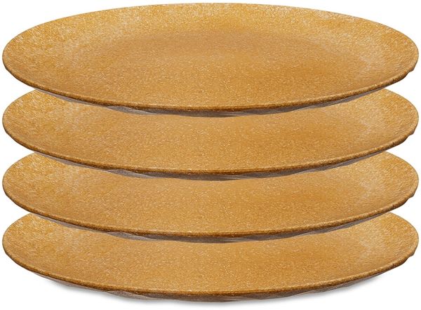 Koziol Flacher Teller 4er-Set Club Plate, Speiseteller, Kunststoff-Holz-Mix, Nature Wood, 26 cm, 5005702