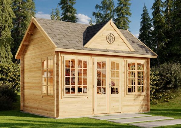 Alpholz Gartenhaus CLOCKHOUSE® Royal Gartenhaus aus Holz Holzhaus mit 44 mm Wandstärke Blockbohlenhaus