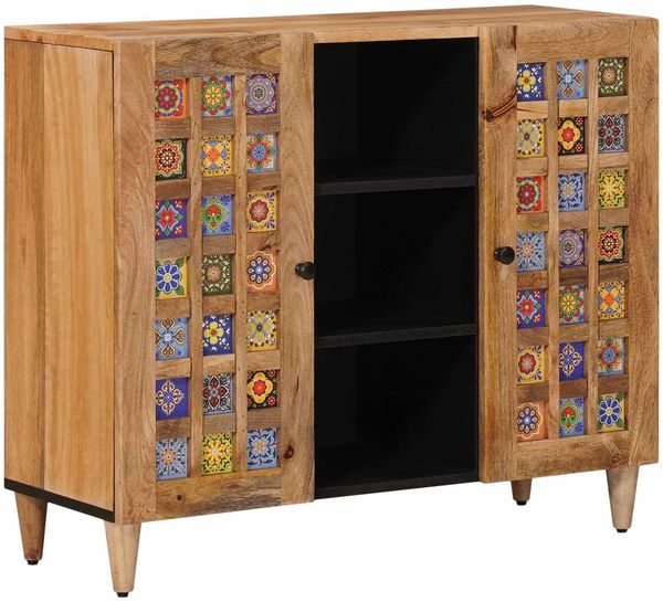 vidaXL Sideboard mit Regal Natur 90 x 33 x 75 cm Massivholz Mango 4018288