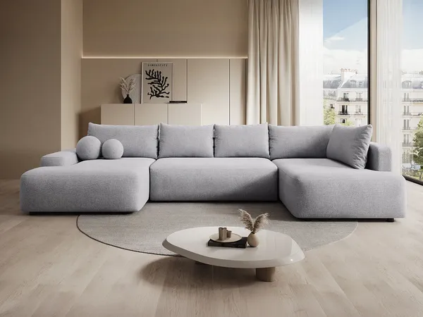 Vente-unique - DAVISO Sofa Stoff Grau - B 204 cm x H 87 cm x L 360 cm