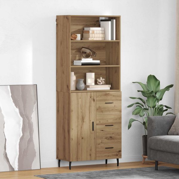 Highboard, BuffetSchrank, Büroschrank mit Schubladen Artisan-Eiche 69,5 x 34 x 180 cm