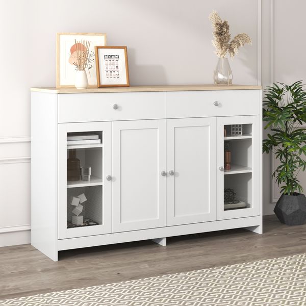 Sideboard weiß-holzfarben 120×37×80 cm aus MDF und Spanplatte