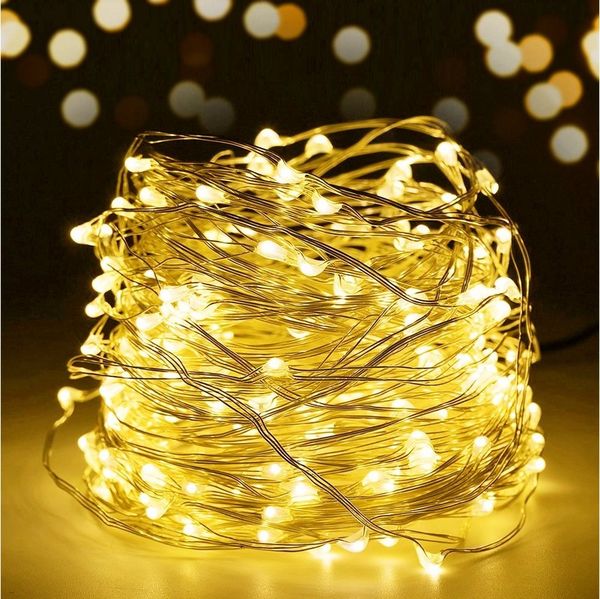 Salcar Lichterkette LED Kupfer Lichterkette Weihnachtsbeleuchtung für Innen & Außen Deko, 10m 100 LED Silberfarbener-Kupferdraht, USB, Warmweiß