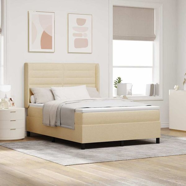 vidaXL LED Boxspringbett mit Matratze Creme 140 x 190 cm Stoff 3343439