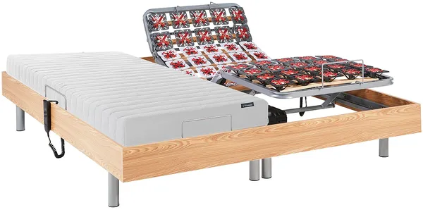 Vente-unique - ETHER Bett Holz, PlatteStoff Beige - B 90 cm180 cm x H 14 cm35 cm x L 200 cm