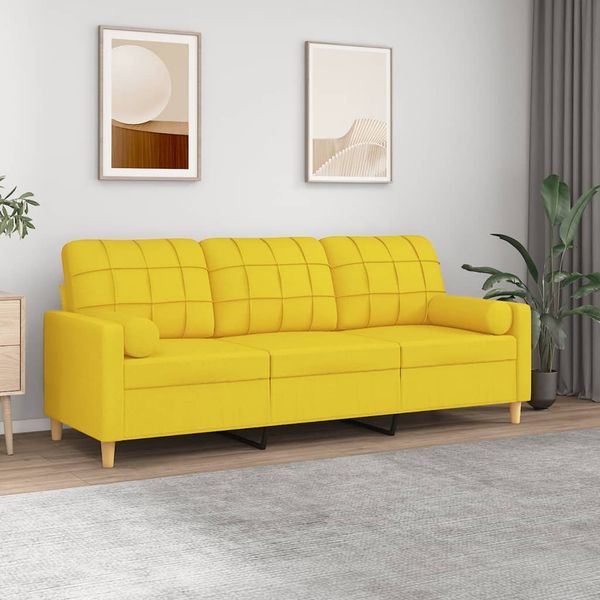 vidaXL 3-Sitzer-Sofa mit Zierkissen Hellgelb 180 cm Stoff 3200795