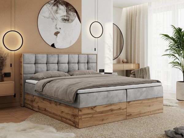 MKS MÖBEL Boxspringbett ALBERO 1 (Set, Packung, Topper T25/Visco, Stauraum, Matratzen, Bettkästen, T30-Schaum), Doppelbett, Multipocket-Matratzen, Möbelplatten, Praktisch